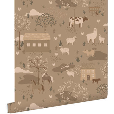 ESTAhome behang boerderij dieren bruin - 50 x 900 cm