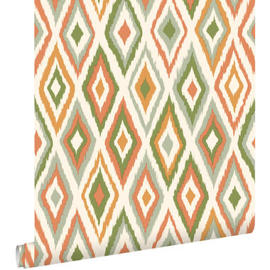 ESTAhome behang ruiten groen en terracotta - 50 x 900 cm