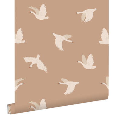 ESTAhome behang zwanen bruin - 50 x 900 cm