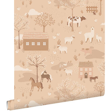 ESTAhome behang boerderij dieren licht roze - 50 x 900 cm
