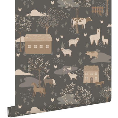 ESTAhome behang boerderij dieren donkerblauw - 50 x 900 cm