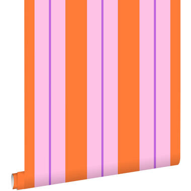 ESTAhome behang strepen oranje en roze - 50 x 900 cm