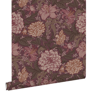 ESTAhome behang vintage bloemen donker paars - 50 x 900 cm