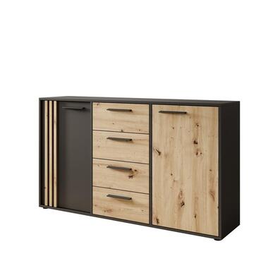 Meubella - Clover - Dressoir - Eiken/Zwart - 143x34x82 cm