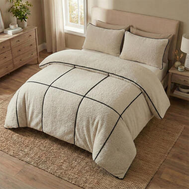 Dekbedovertrek Teddy Trim Beige 140x220 - Zacht & Warm - Incl. Kussensloop