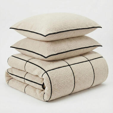 Dekbedovertrek Teddy Trim Beige 200x220 - Zacht & Warm - Incl. 2 Kussenslopen
