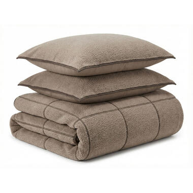 Dekbedovertrek Teddy Trim Taupe 200x220 - Zacht & Warm - Incl. 2 Kussenslopen