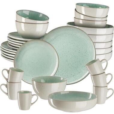 tectake Serviesset Mare van aardewerk, voor 6 personen, Mint