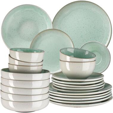 tectake Serviesset Mare van aardewerk, voor 6 personen, Mint