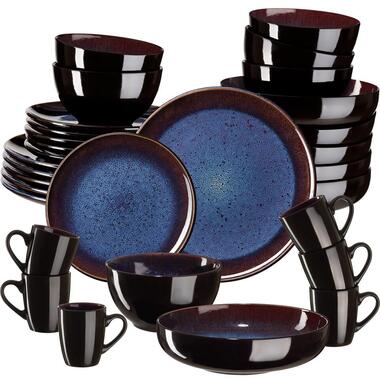 tectake Serviesset Mare van aardewerk, voor 6 personen, Blauw/Bruin