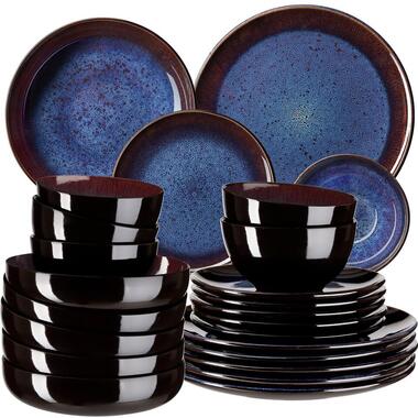 tectake Serviesset Mare van aardewerk, voor 6 personen, Blauw/Bruin