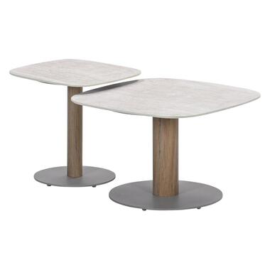 Bosco set van 2 loungetafels - taupe - Fibrestone/aluminium