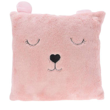 Excellent Houseware Dieren sierkussen - poes - roze - 43 cm