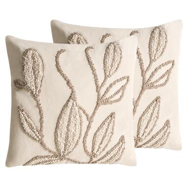 SAVINA - Sierkussen set van 2 - Wit/Beige - Katoen