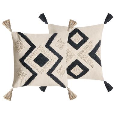 SARACA - Sierkussen set van 2 - Beige/Zwart - Katoen