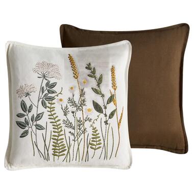 KNEMA - Sierkussen set van 2 - Wit/Bruin - Katoen