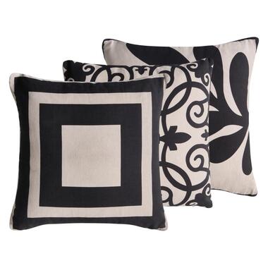 MERBAU - Sierkussen set van 3 - Beige/Zwart - Katoen