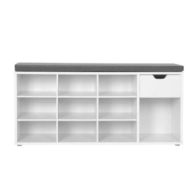 Opbergbank voor schoenen wit 10 vakken 1 lade - Wit - 30x104x48 cm