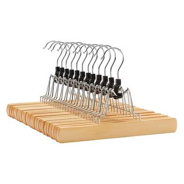 Set van 12 antislip hangers met klemmen - Licht hout - 2,2x25x17 cm