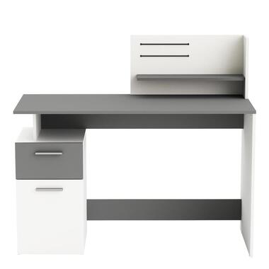 PLATON Bureau 1 Deur en 1 Lade - Mat wit/Donkergrijs - 55x121,5x109 cm