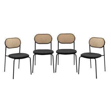 MOZART Set van 4 stoelen van gevlochten rotan Zwart - 48x47x80 cm