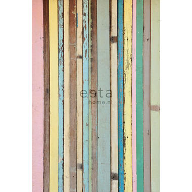 ESTAhome fotobehang - sloophout - licht roze, geel, blauw en groen product