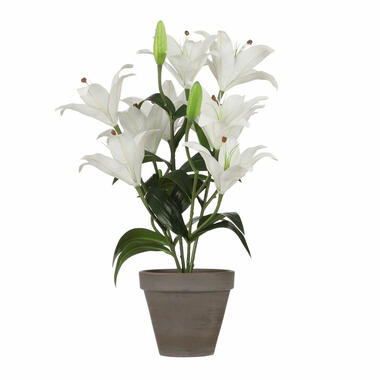 Kunstplant tijgerlelie - wit - in grijze pot - 47 cm product