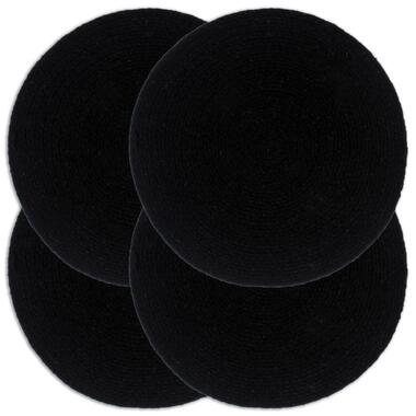 vidaXL Placemats - 4 st - rond - 38 cm - katoen effen zwart product