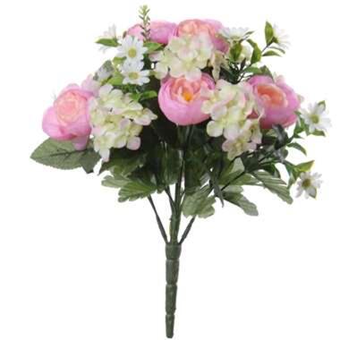 Louis maes Kunstbloemen - boeket - roze - hortensia ranonkel - 35 cm product