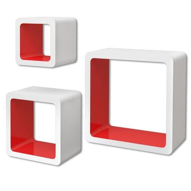 Wandplanken kubus MDF zwevend voor boeken/dvd 3 st wit-rood product