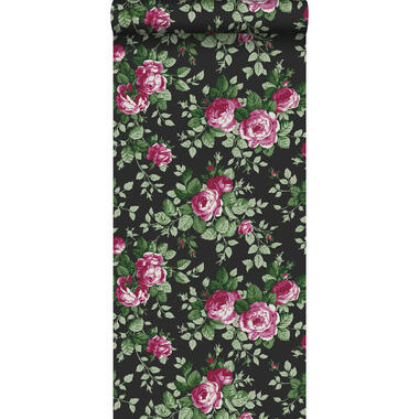 Origin behang - rozen - zwart en roze - 53 cm x 10,05 m product