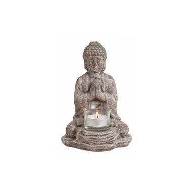 Boeddha beeld - grijs - met waxinelichthouder - keramiek - 19 cm product