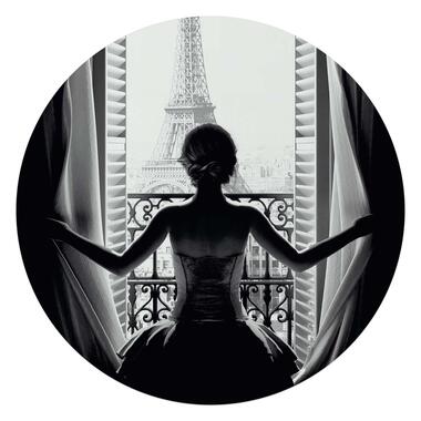 Glasschilderij Vrouw in Parijs Ø 70 cm Zwart-Wit Glas product