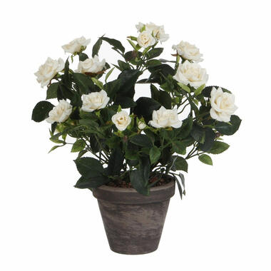 Mica Decorations Kunstplant - rozen - wit - in grijze pot - 33 cm product