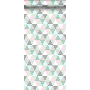 ESTAhome behang - driehoekjes - roze, mint en grijs - 53 cm x 10,05 m product