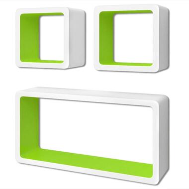 Wandplanken kubus MDF zwevend opbergruimte boeken/dvd 3 st wit-groen product