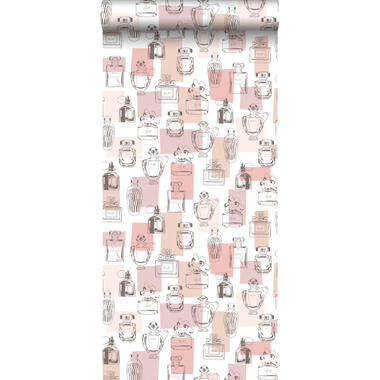 ESTAhome behang - parfum flesjes - perzik roze - 0.53 x 10.05 m product