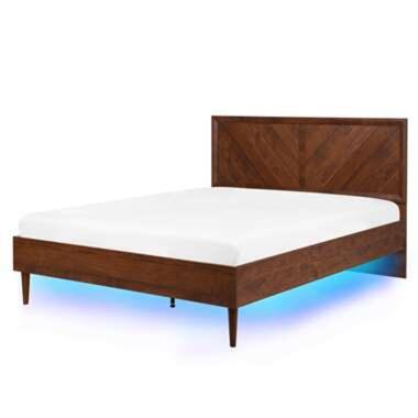 MIALET - Bed LED - Donkere houtkleur - 140 x 200 cm - Vezelplaat product