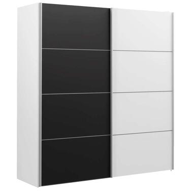 Schuifdeurkast Verona wit - zwart/wit - 200x182x64 cm - Leen Bakker