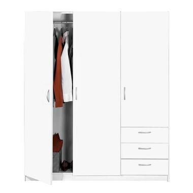 Kledingkast Varia 3-deurs - wit - 175x146x50 cm - Leen Bakker