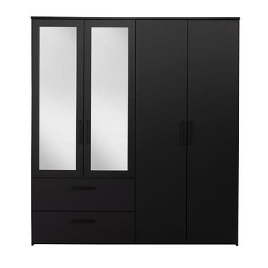 Kledingkast Orleans 4 deurs - zwart - 201x181x58 cm - Leen Bakker
