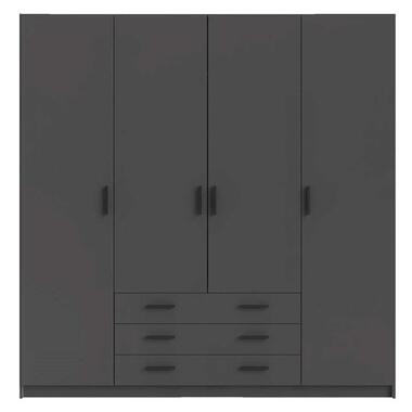 Kledingkast Sprint 4-deurs - antraciet - 200x196x50 cm - Leen Bakker