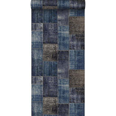 Origin behang - kelim patchwork - taupe en blauw - 53 cm x 10,05 m product
