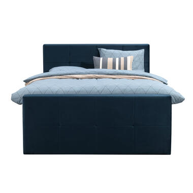 Boxspring met voetbord Liv geblokt - blauw - 140x200 cm - ronde poot product