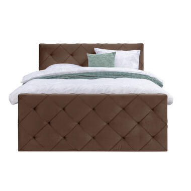 Boxspring met voetbord Liv geruit - bruin - 140x200 cm - slanke poot product