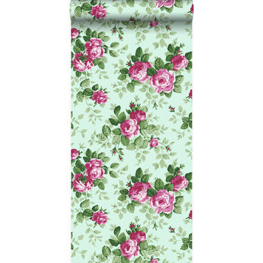 Origin behang - rozen - celadon groen en roze - 53 cm x 10,05 m product