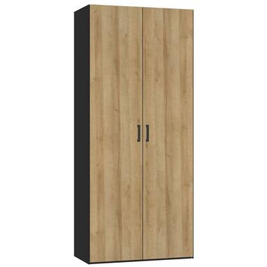 STOCK kledingkast 2-deurs - zwart/eikenkleur - 236x101,9x56 cm product