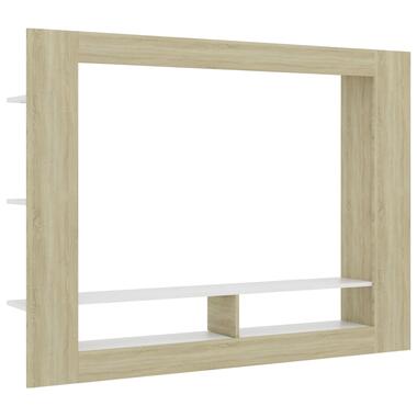 vidaXL Tv-meubel 152x22x113 cm bewerkt hout wit en sonoma eikenkleurig product