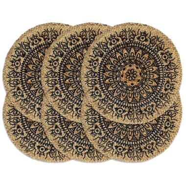 VIDAXL Placemats - 6 st - rond - 38 cm - jute - donkerblauw product