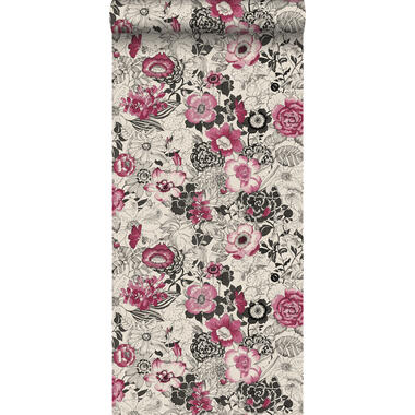 ESTAhome behang - bloemen - donker rood en beige - 53 cm x 10,05 m product